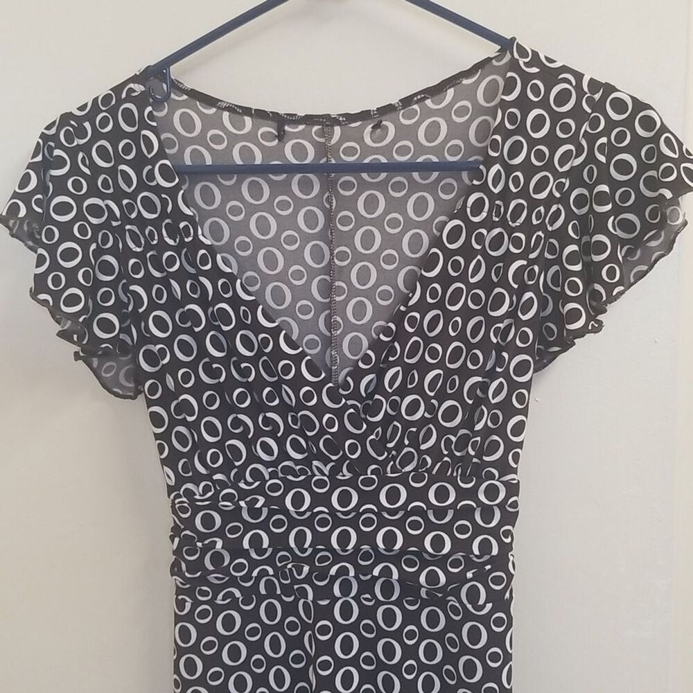 Studio 1940 Y2K Black White Circle Print Maxi Dress Juniors L Flutter Slve VNeck
